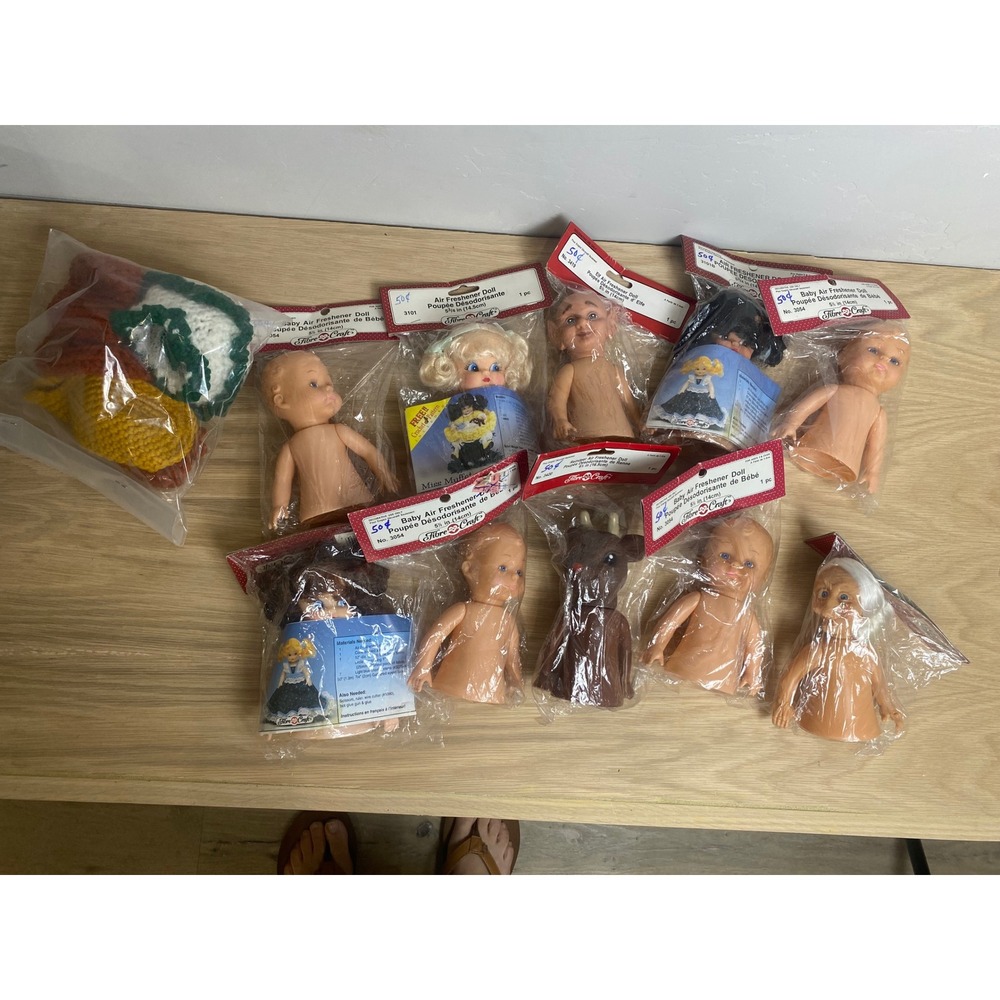 Vintage Fibre-Craft Air Freshener Doll Lot Baby Elf Reindeer Granny NIP Crafting
